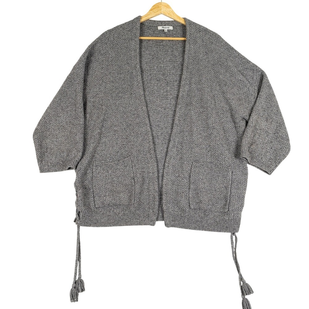 Madewell Cardigan Sweater Women's M Medium‎ Gray Knit Open Front Pockets Tassels